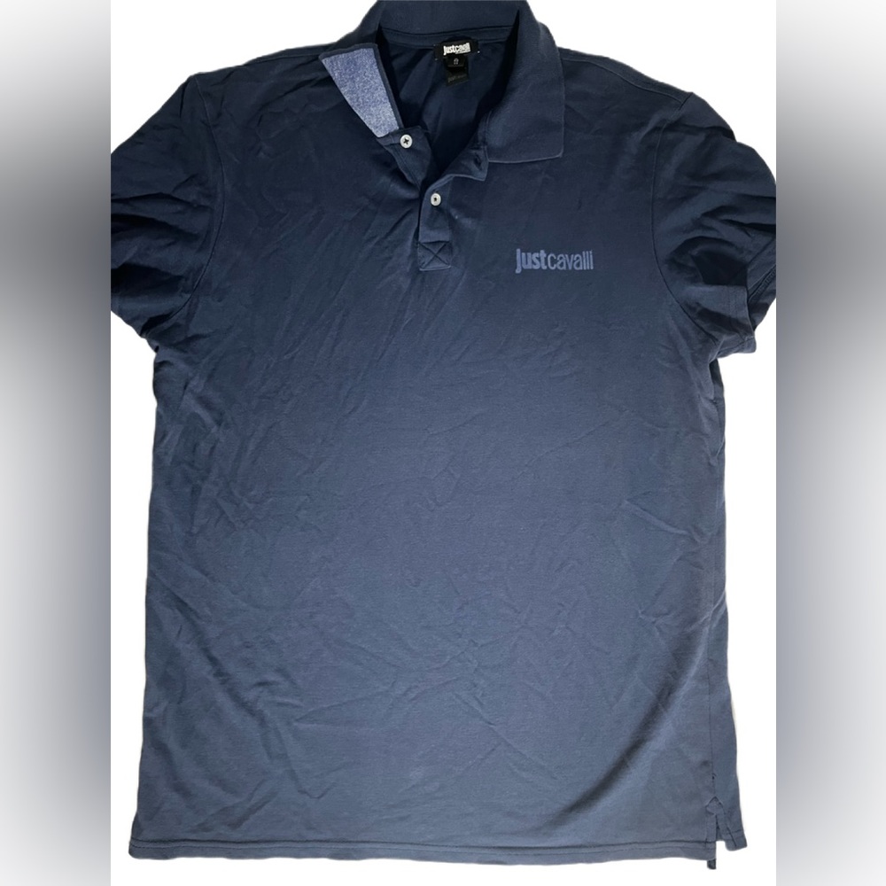 Just Cavalli Beachwear Collared Polo TShirt Navy Blue Men’s Size XL Extra Large